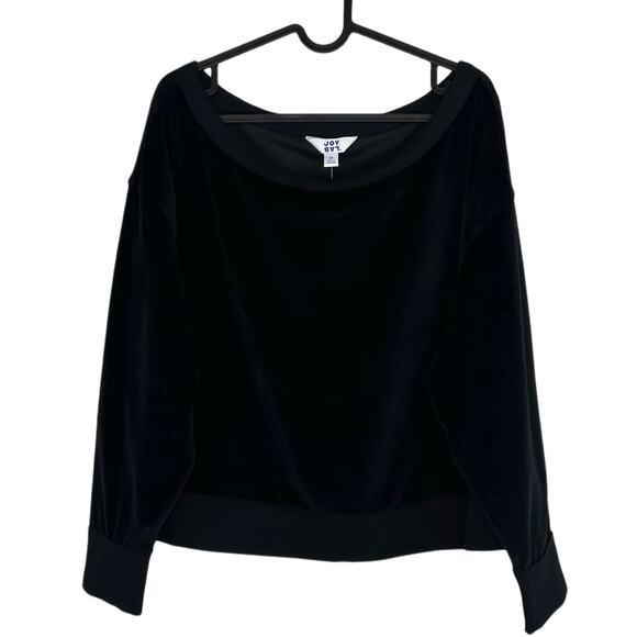 NWT JoyLab Black Velvet Velour Slouchy Pullover Sweatshirt Size Medium Lounge - Picture 2 of 7